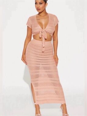 Fashion Nova Blush Pink Crochet Maxi Skirt
